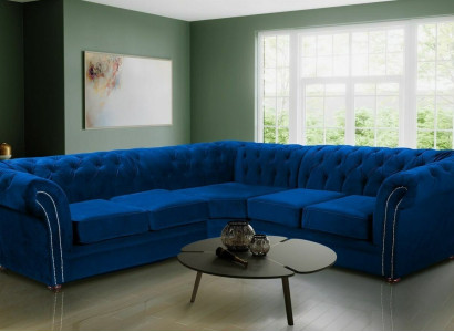  Blaue Chesterfield Wohnzimmer Couch Textil Stoff Sofa Couchen Polster Ecksofa